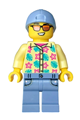 Male streetcar passenger wearing a bright light yellow shirt with flowers and leaves and sand blue legs with pockets and cap - cty2012
