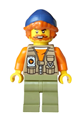 Fisherman with dark orange hair, dark blue beanie, dark tan vest over orange shirt and olive green legs - cty2013