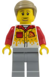 Pizza Delivery Driver Minifigure - Pizza Delivery Driver - Male, Light Bluish Gray Legs, Dark Tan Hair - cty2018
