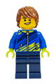 Male mountain bike cyclist with reddish brown hair, blue jacket with dark blue and lime diagonal stripes and dark blue legs - cty2021