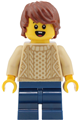 Passenger boy with a tan knit cable sweater, dark blue medium legs and reddish brown tousled hair - cty2026