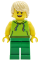 Male Lava Land Patron with tan hair wearing a lime sleeveless hoodie and green legs - cty2028