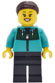 Female Car Wash Patron with dark brown hair wearing a dark turquoise track suit and black legs - cty2037