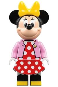 Minnie Mouse Minifigure - Minnie Mouse wearing a bright pink jacket over a red polka dot dress, with a yellow bow - dis089