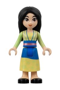 Mulan Minifigure - Mulan wearing yellowish green and bright light yellow robe, black shoes, with a small grin - dis124