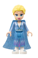 Minifigure of Elsa wearing a glitter cape with two tails, a medium blue skirt, and white shoes, sporting a small open smile - dis125