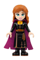 Anna wearing a black dress with a magenta and dark purple cape, and sporting a narrow smile - dis126