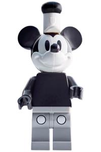 Mickey Mouse Minifigure - Vintage Mickey Mouse with white hat and black top, wearing light bluish gray legs - dis147