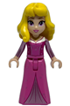 Aurora with yellow hair wearing a dark pink dress with metallic pink sleeves and a gold necklace - dis153