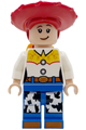 Jessie minifigure with normal legs, a minifigure head and bow, and printed dark orange boot tips - dis182