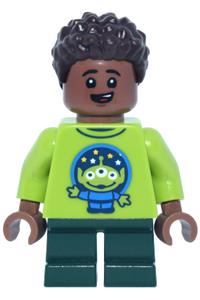 Main Street, U.S.A. Park Guest Boy - Main Street U.S.A. park guest child boy wearing Toy Story shirt with alien and rocket on back and dark green short legs - dis206