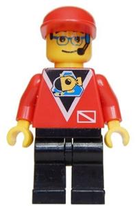 Diver Contol Minifigure - A diver with control 2, wearing black legs and a red cap - div010