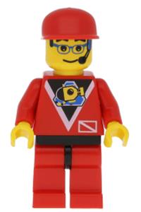 Diver Contol Minifigure - Diver with Control 2, red legs with black hips, and a red cap - div011