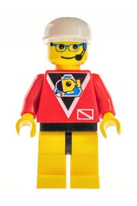 Diver Contol Minifigure - Diver in control suit with yellow legs, black hips, and wearing a white cap - div012