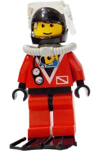 Red Diver Minifigure - Divers - Red Diver 2, Red Legs with Black Hips, Black Helmet, White Bangs - div018