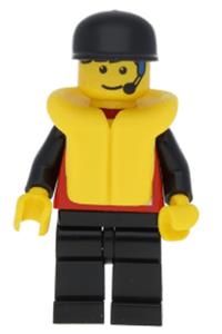 Diver Contol Minifigure - Diver with Control 1, wearing black cap, life jacket, and black legs - div022