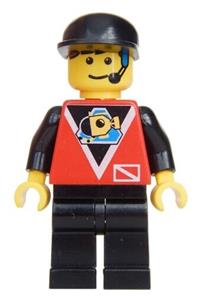 Diver Contol Minifigure - Minifigure is a diver with Control 1, wearing black legs and a black cap - div023