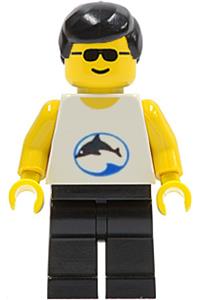 Male with Tank Top Minifigure - Male wearing a dolphin shirt with black hair - div024