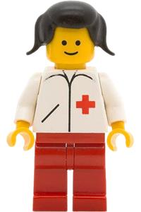 Doctor Minifigure - Doctor with straight line wearing red legs and black pigtails hair - doc006