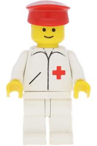 Doctor Minifigure - Doctor wearing a red hat with straight line torso printing and white legs - doc007