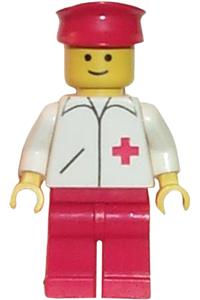 Doctor Minifigure - Doctor with straight line design, wearing red legs and a red hat - doc012