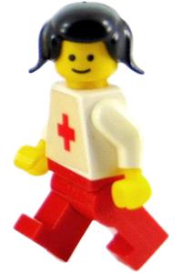 Doctor - Plain White with Red Cross Torso Sticker, Red Legs, Black Pigtails Hair doc013s
