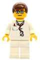 Doctor with a lab coat, stethoscope, and thermometer, with white legs, reddish brown male hair, and glasses - doc021