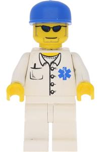Doctor - EMT Star of Life Button Shirt, White Legs, Blue Cap, Goatee doc023