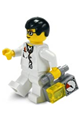 Doctor with a lab coat, stethoscope, and thermometer, white legs, black male hair, and glasses - doc024