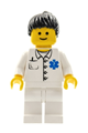 Doctor with EMT Star of Life button shirt, black ponytail hair, and white legs - doc026