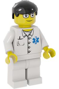 Doctor - EMT Star of Life Button Shirt, White Legs, Black Male Hair, Glasses doc032