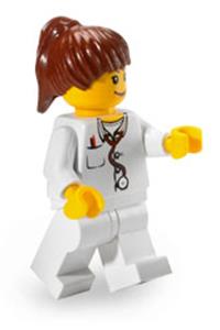 Doctor - Lab Coat Stethoscope and Thermometer, White Legs, Reddish Brown Female Ponytail Hair doc033