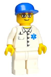 Doctor - EMT Star of Life Button Shirt, White Legs, Blue Cap, Glasses doc034
