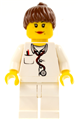 Doctor - Lab Coat Stethoscope and Thermometer, White Legs, Reddish Brown Female Ponytail Hair, Dual Sided Head - doc036