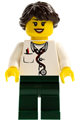 Female doctor with long French braided hair, wearing a lab coat, stethoscope and thermometer, and dark green legs - doc037