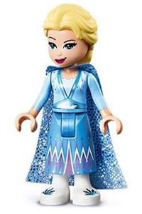 Elsa - Elsa figure with a glitter cape featuring two tails, paired with a medium blue skirt and white shoes - dp069