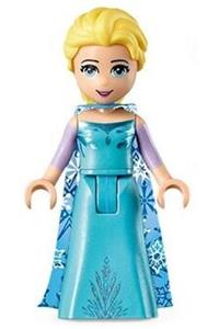Elsa - Elsa wears a medium blue long narrow cape with snowflakes and lavender sleeves - dp076