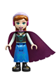 Anna wearing a black top, blue skirt, black boots, light aqua sleeves, and a windswept magenta cape - dp135