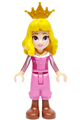 Aurora with dark pink top, metallic pink sleeves, gold necklace, dark pink cropped trousers, reddish brown boots, yellow hair, and crown tiara - dp194