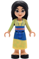 Mulan wearing a yellowish green and bright light yellow robe, black shoes, and a wide grin with corner indents - dp226