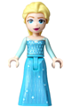 Elsa wearing a medium azure dress, medium blue long narrow glitter cape, with a smirk narrow expression - dp240