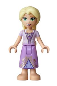 Rapunzel - Rapunzel mini-doll with medium tan skin, wearing a lavender top and medium lavender dress, with a bright pink flower and gold bow - dp250