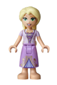 Rapunzel mini-doll with medium tan skin, wearing a lavender top and medium lavender dress, with a bright pink flower and gold bow - dp250