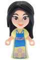 Mulan micro-doll wearing a yellowish green dress with metallic pink flowers - dp260