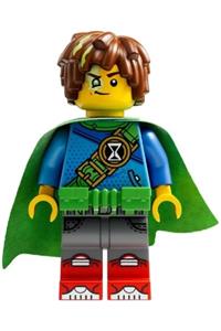 Mateo Minifigure - Mateo wearing a bright green utility belt and cape - drm021