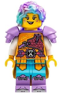 Izzie (Isabel Christina Garcia) - Izzie, also known as Isabel Christina Garcia, wears medium lavender shoulder pads armor and a bright light orange skirt - drm030