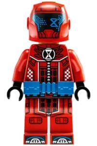 Cooper Minifigure - Cooper minifigure with robot arms wearing a red racing suit, blue utility belt, and a helmet - drm034