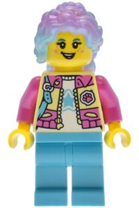 Izzie Minifigure - Izzie (Isabel Christina Garcia) wearing a bright light yellow and dark pink jacket - drm071