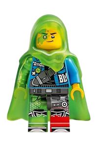 Mateo Minifigure - Mateo wearing a dark azure jacket and a trans-bright green cape with hood - drm086