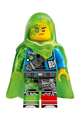 Mateo wearing a dark azure jacket and a trans-bright green cape with hood - drm086